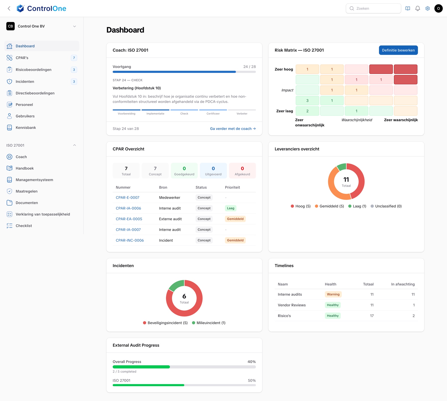 Control One portal dashboard