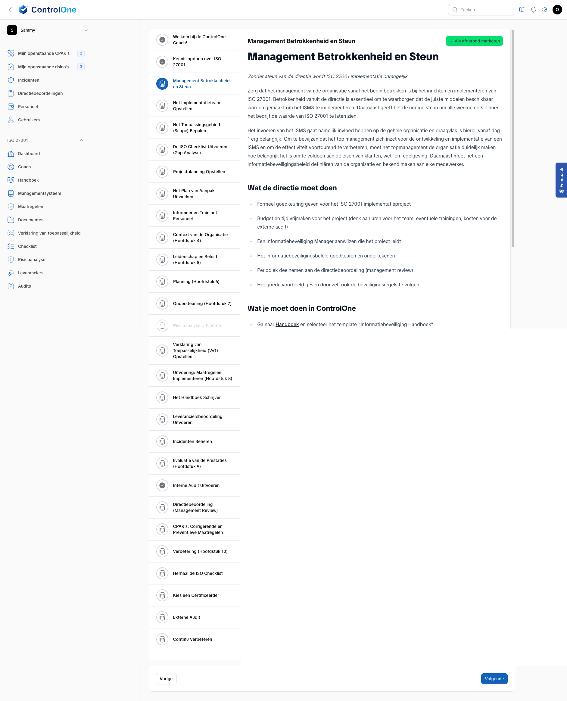 Control One: Implementatiecoach